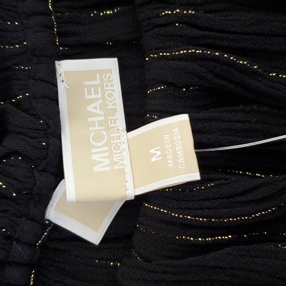 *NWT* MICHAEL MICHAEL KORS Black w/Gold Metallic Threading Ruffle Top, size M - Picture 4 of 6